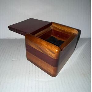 Vintage Handcrafted Multi Tone Wooden Jewelry Box Striped Wood Trinket Box